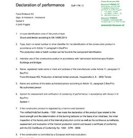 Declaration of performance (DOP) Glued solid timber DUO/TRIO