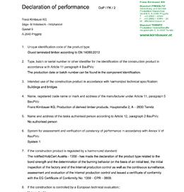 Declaration of performance (DOP) Glue laminated timber BSH