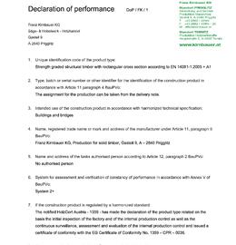 Declaration of performance (DOP) Solid timber