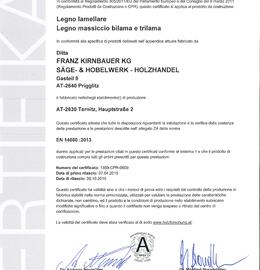 CE Certificato per legno lamellare (BSH) - legno massiccio Bilama/Trilama (DUO/TRIO)